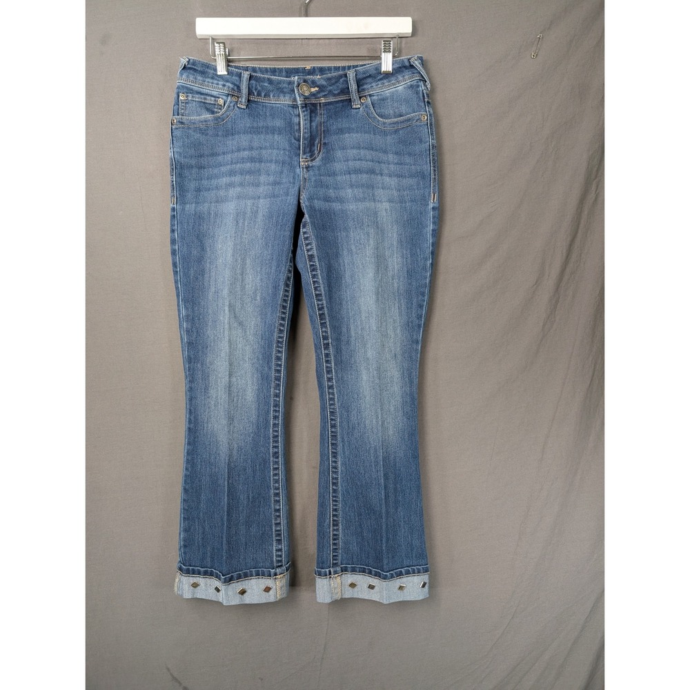 Maurices Womens Blue‎ Studded Cuff Bootcut Jeans Size 6 Short Mid Rise Denim